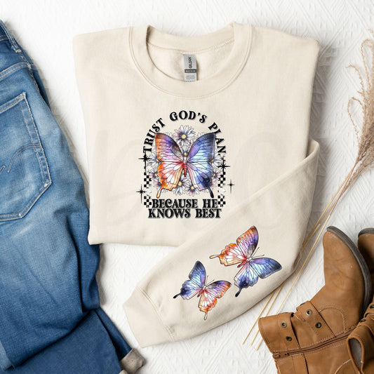 Trust God's Plan Butterflies-Front & Sleeve-Sweatshirt