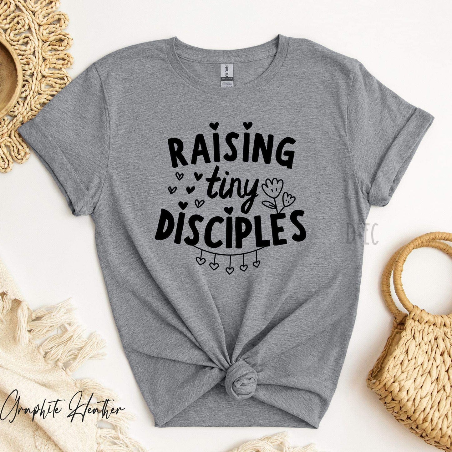 Raising tiny disciples black font - dtf transfer