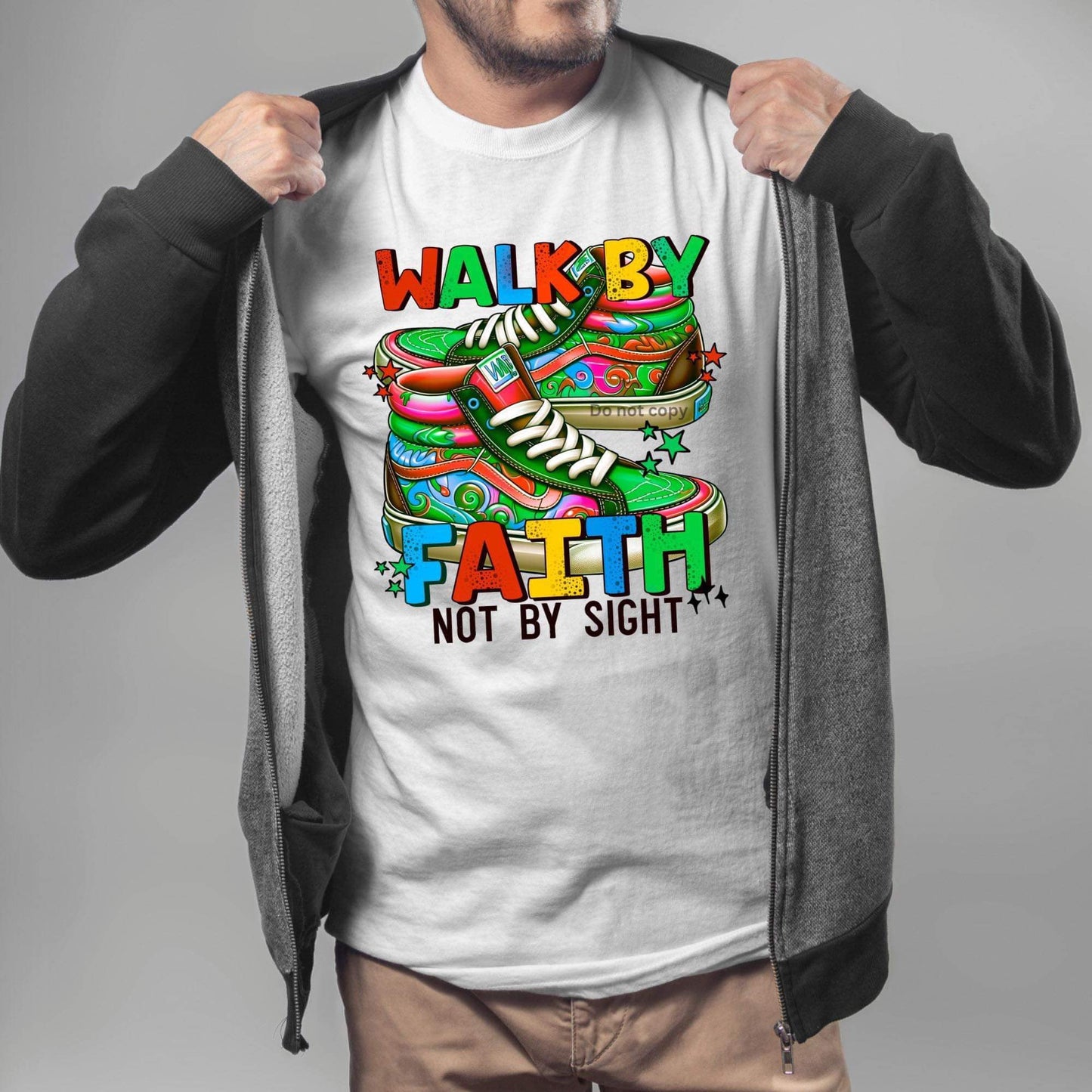 Walk by faith-bold script-LIGHT COLOR-black font