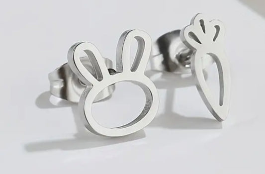 Stainless steel bunny and carrot earrings