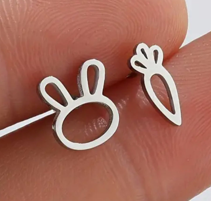 Stainless steel bunny and carrot earrings