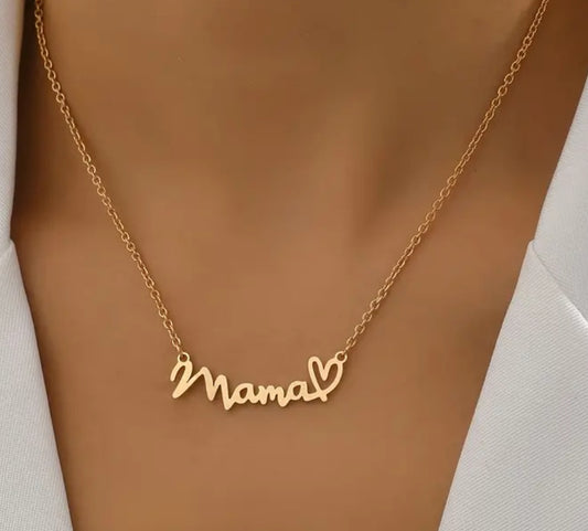 Mama w/Heart Necklace Gold