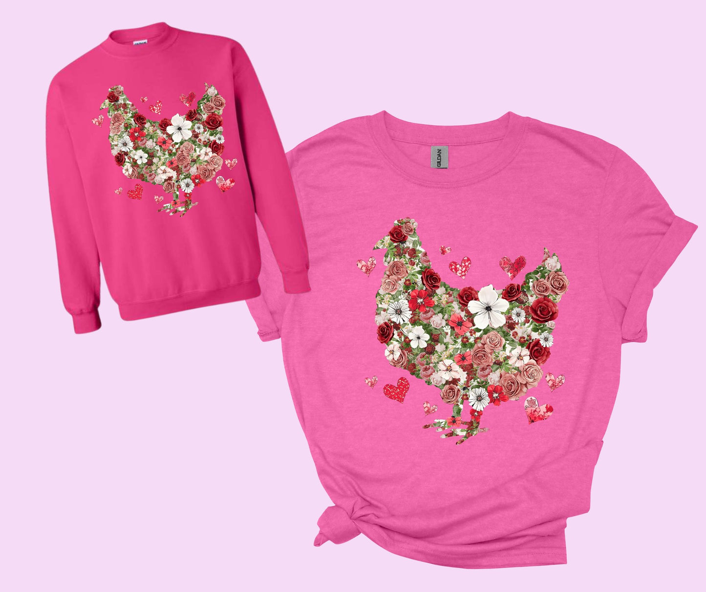 Flower chicken/rooster tee/sweatshirt.