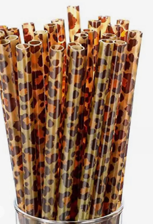 Leopard Print Plastic Straw/Cheetah Print Straw/Reusable Straw