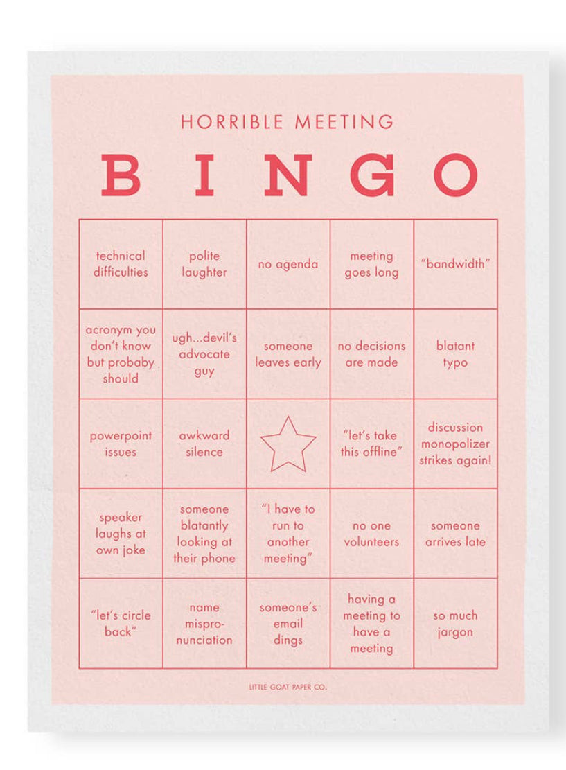 Horrible Meeting Bingo/Snarky Bingo/Fun Bingo/Work Bingo