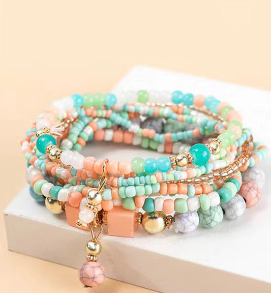 Stacked Beaded Bracelet Multi-Color